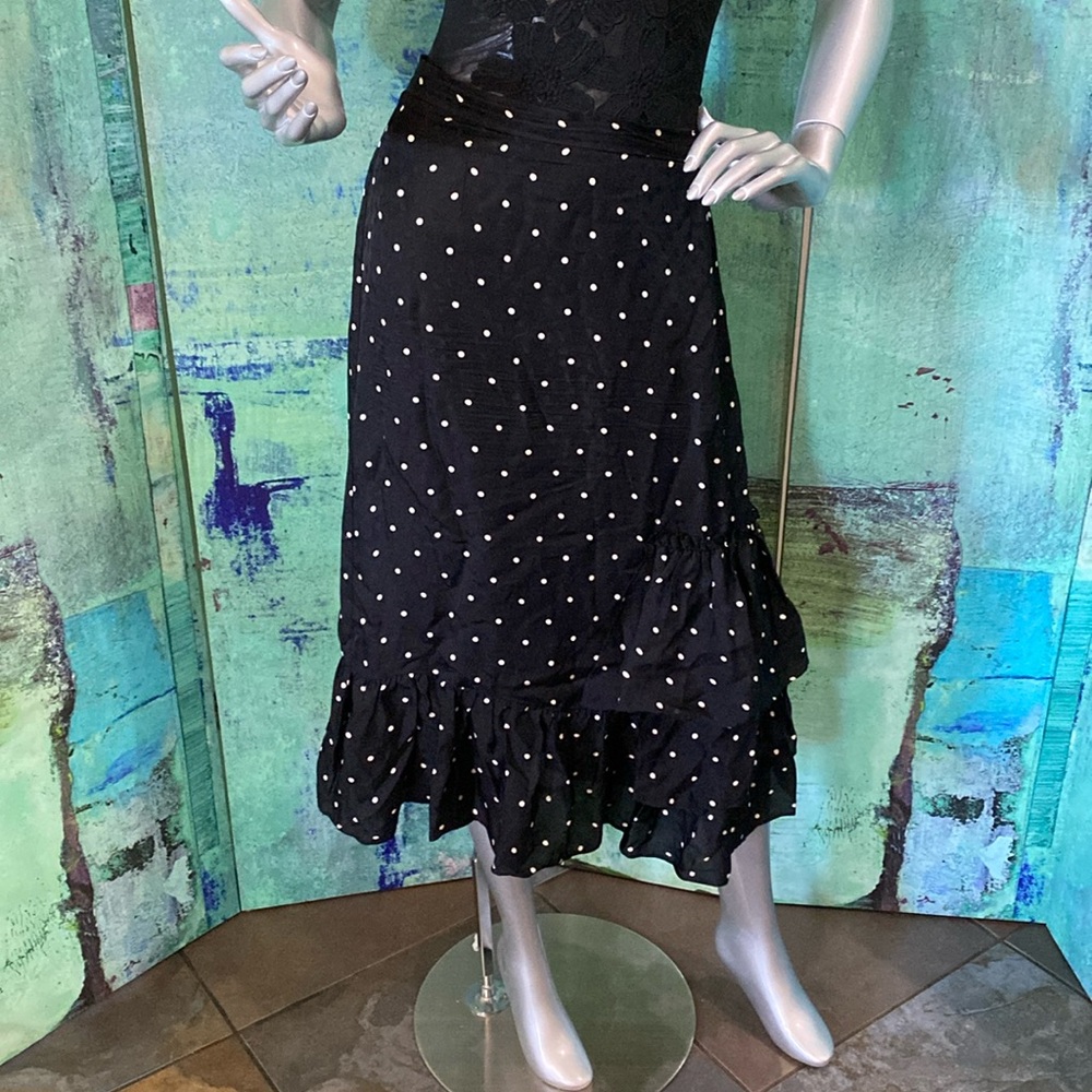 H&M Black Polka Dot Satin Ruffle Skirt